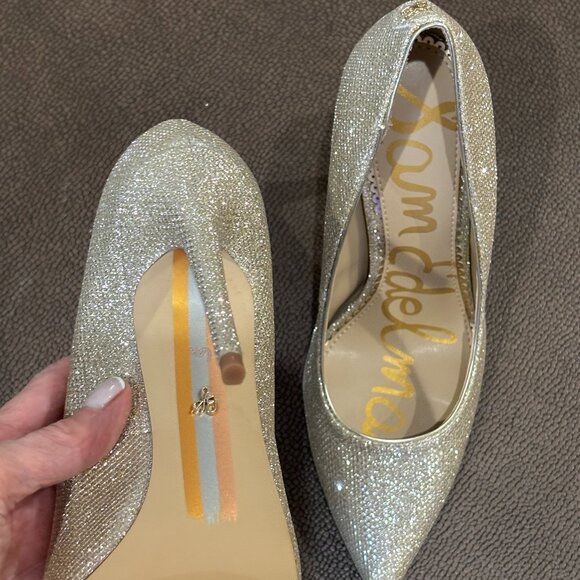 Sam Edelman Hazel pointed toe pump gold mesh Heel - Picture 5 of 14